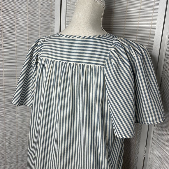Madewell Courtyard Flutter Sleeve Top Size XS Blue and Ivory Stripes 100% Cotton - Picture 4 of 6